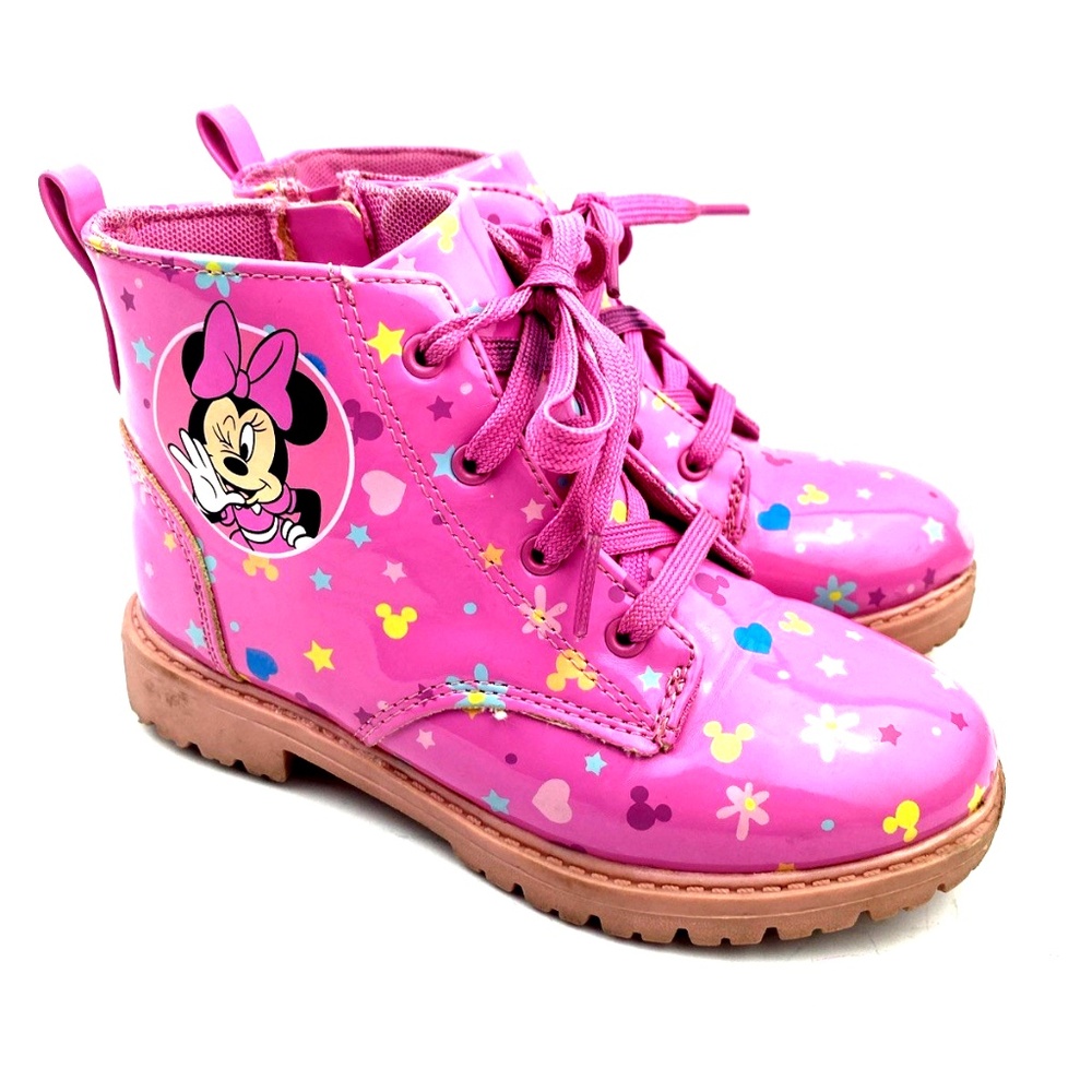 Disney Girls Boots SIze 12 Minnie Mouse Pink Laces Zipper Children Kids Footwear